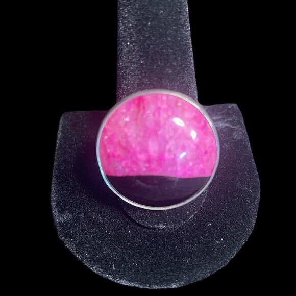 Handcrafted Pink & Black Sterling Silver Statement Ring Artistic Gift Modern - Picture 7 of 8